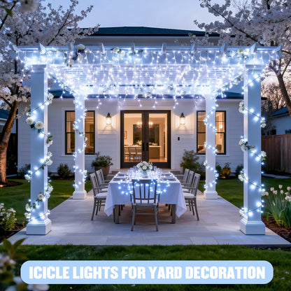 JMEXSUSS 400 LED White Christmas Icicle Lights, 38.8ft Connectable Icicle Lights for Outside Outdoor Indoor Plug in, String Light for House Patio Party Room Holiday Christmas Decorations