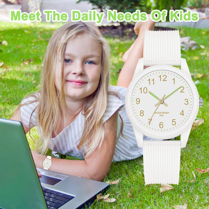 TENOCK Kids Analog Watches for Girls Boys Kids Watches with Soft Band Learning Time 50M Waterproof Children Watch Easy to Read for Ages 3-10 Children Great Birthday Gifts (White)