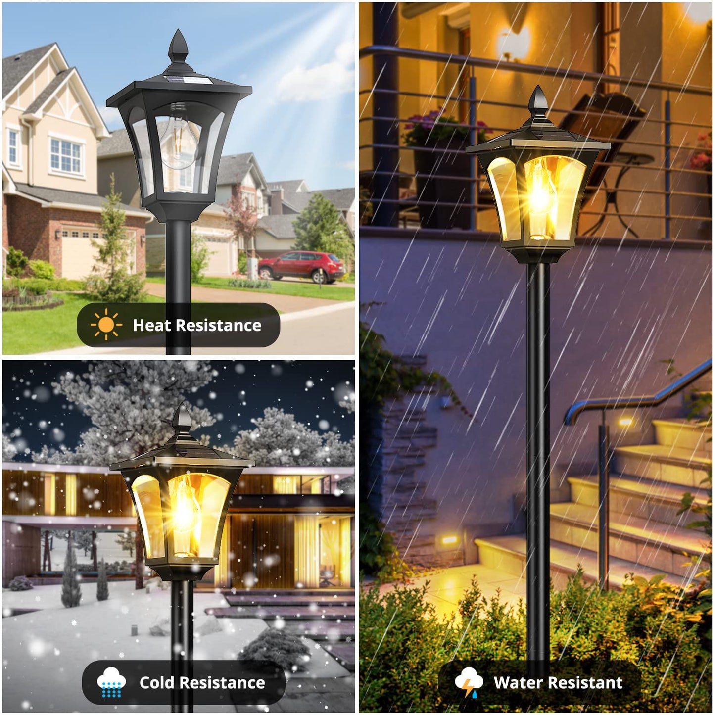 ILANCK 64 Inch Solar Lamp Post Light with Planter, 60 High Lumens Street Light, Solar Post Lights Waterproof for Garden, Pathway, Lawn, Driveway, Front Back Door Outdoor Pole Lamp（Warm）