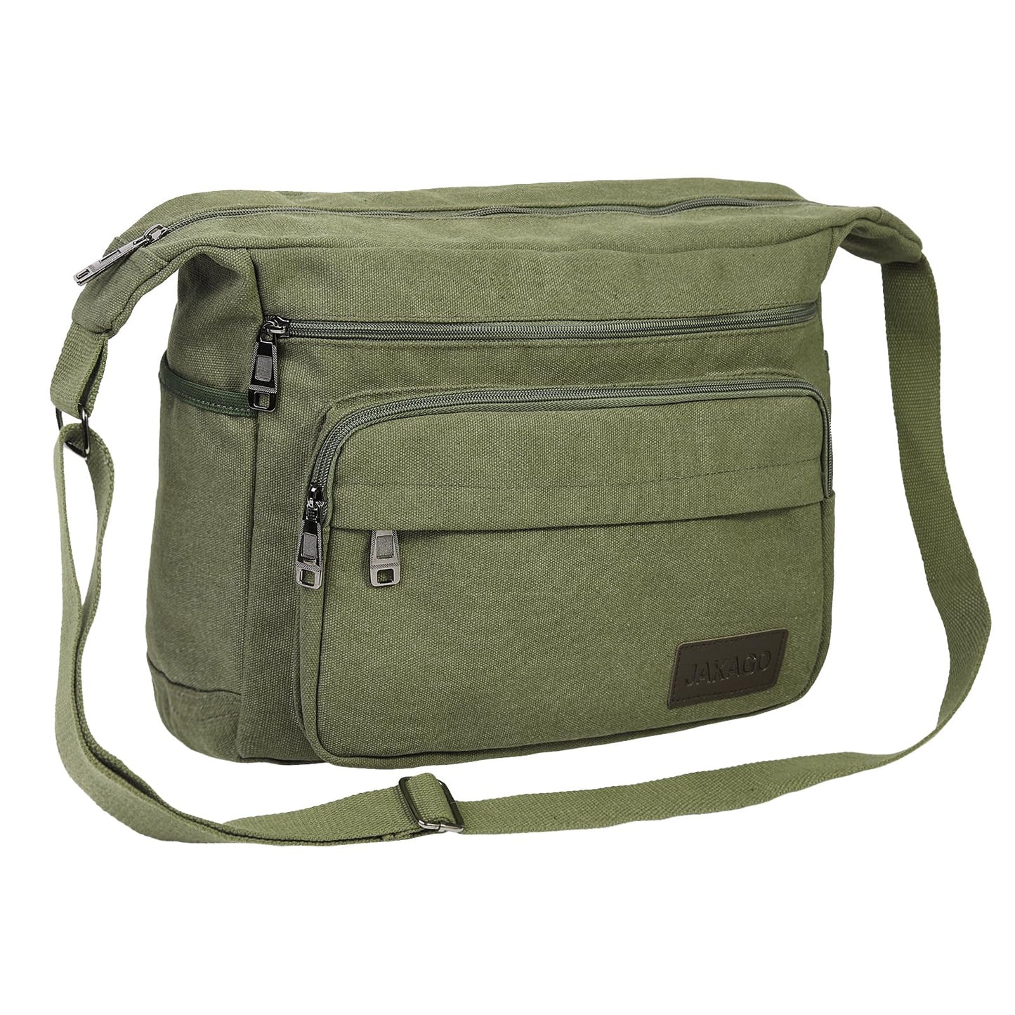 JAKAGO Canvas Messenger Bag Mens/Women Shoulder Bag with Multiple Pockets for School Travel Outdoor Fishing Camping Work Daily Use (15 inch,Green)