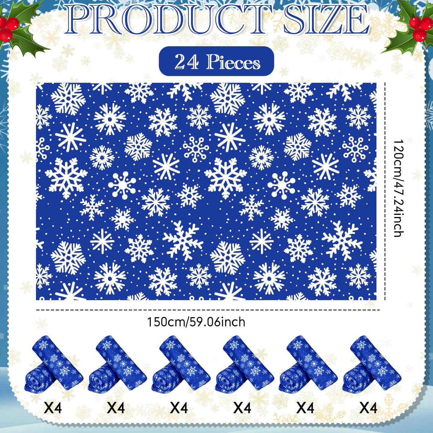 Moukeren 24 Pcs Christmas Snowflake Throw Blanket Bulk, 59 x 47 Inch Xmas Winter Throw Blanket Christmas Warm Soft Cozy Fleece for Home Bedding Couch Chair Gift (Dark Blue)