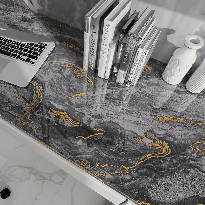 Grey Gold Marble Contact Paper for Countertops A Set of 15.7" X 472"Glossy Peel