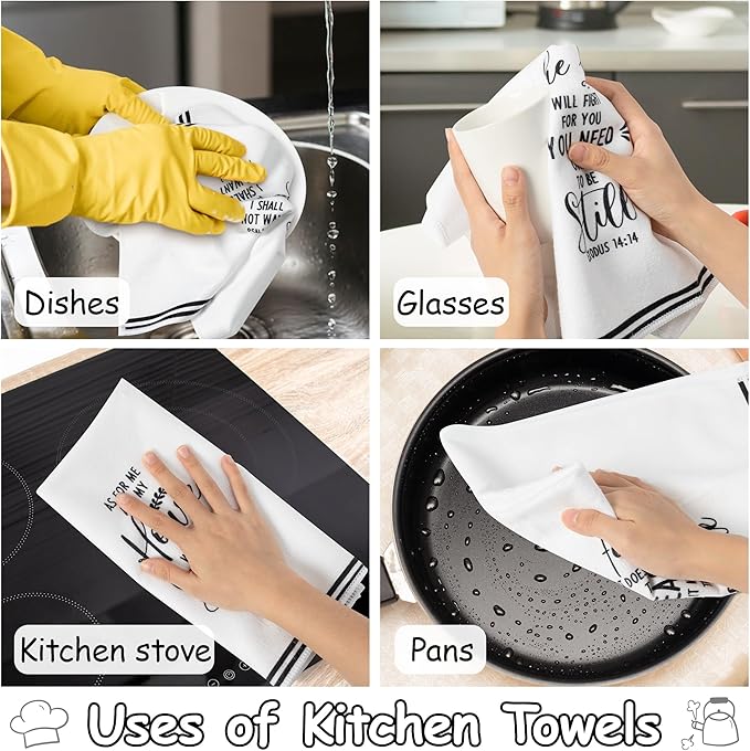 R HORSE 5Pcs Religious Christian Kitchen Dish Towel, Bible Verse Absorbent