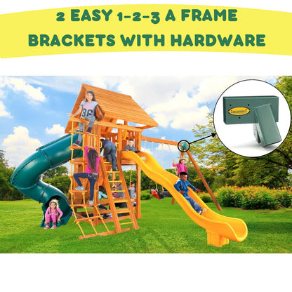 Eastern Jungle Gym DIY Swing Set Hardware Kit with Easy 1-2-3 A-Frame Brackets, Swing Seats, Ring Trapeze Bar and All Assembly Hardware and Instructions - Wood Not Included