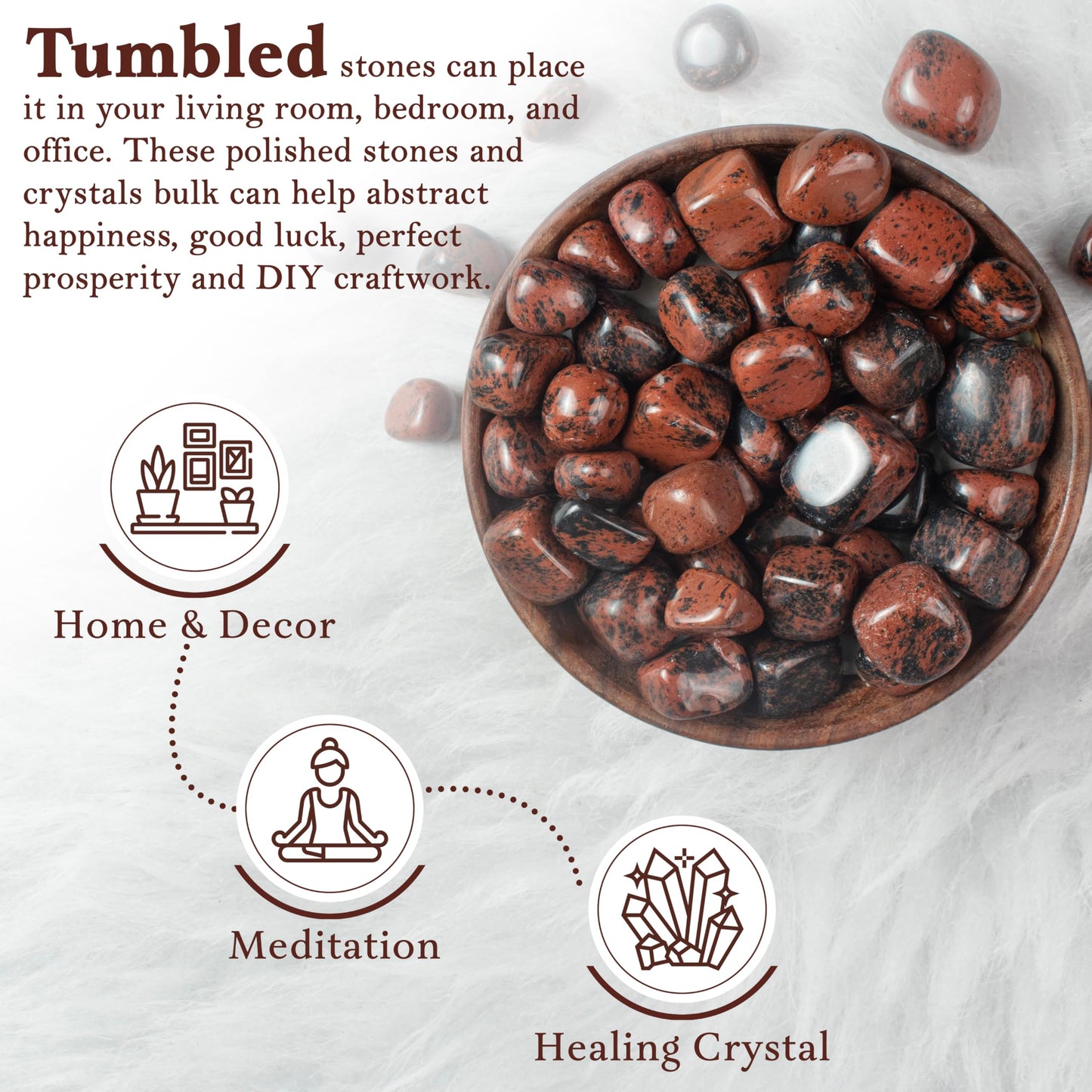 "ZAICUS Mahogany Obsidian Tumbled Stones Bulk, Crystals Bulk for Healing Polished Natural Crystal Stones for Vase Filler Rock Collecting, Decorative Fountain & Home Dcor, 2025 mm, 1 lb"