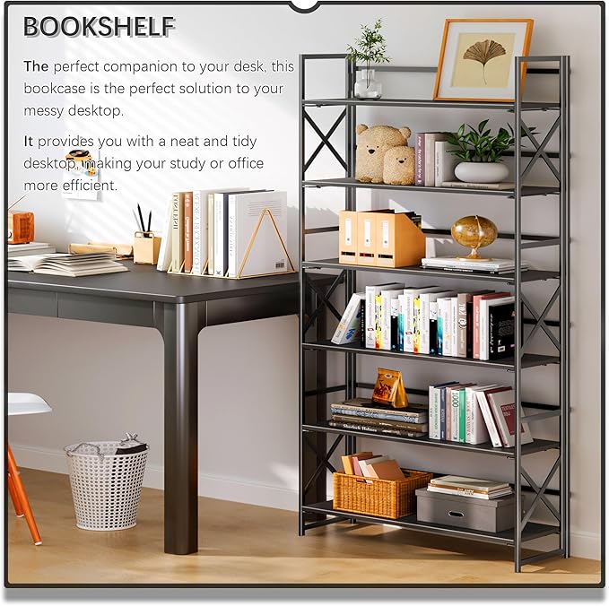 4NM Extra Wide 6 Tiers No Assembly Book Shelves, 61.8" H Folding Bookshelf