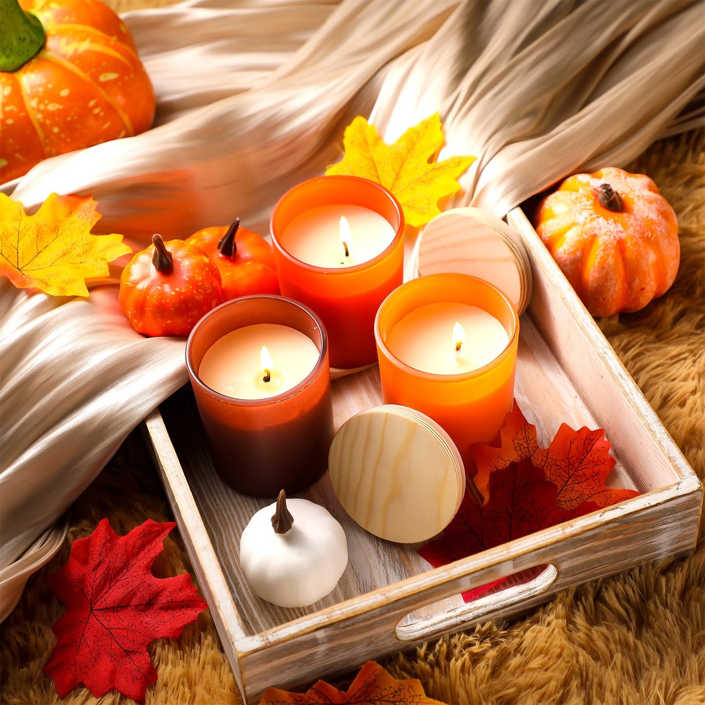 Yuntau 6 Pack Thanksgiving Scented Jar Candles for Home Kitchen 4 oz Scented Natural Soy Wax, Thanksgiving Candle Gifts Set for Women Men Fragrance of Autumn Pumpkin Wreath Apple
