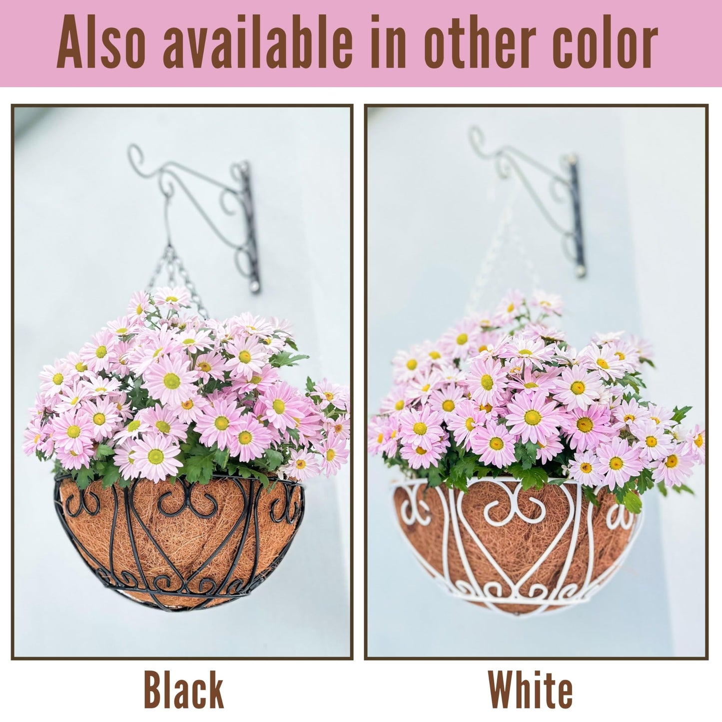 LaLaGreen Hanging Planter for Outdoor (20 Inch, 4 Pack) Large White Metal Wire Hanging Plant Planter with Coco Liner Round Porch Modern Garden Balcony Deck Country Decor Flower Pot Holder Hanger