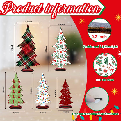 Pigort Christmas Decorations – Rustic Wooden Christmas Tree Table Decor, Freestanding Xmas Centerpiece for Home & Shelf, Winter Tiered Tray Decorative (5)