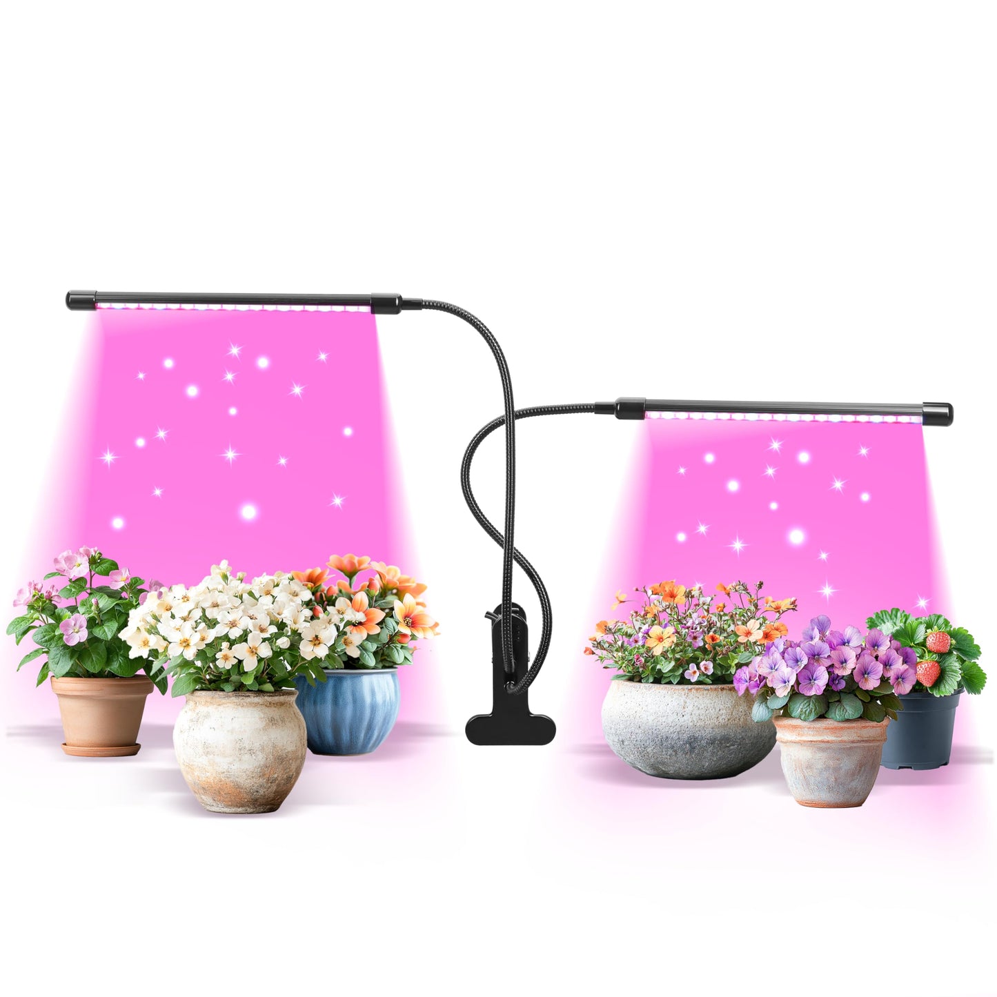 iPower LED Grow Lights for Indoor Plants, Full Spectrum Plant Growing Lamp with Red Blue LEDs, 11-Level Dimmable, Auto On Off with 3/9/12H Timer, 2 Tubes
