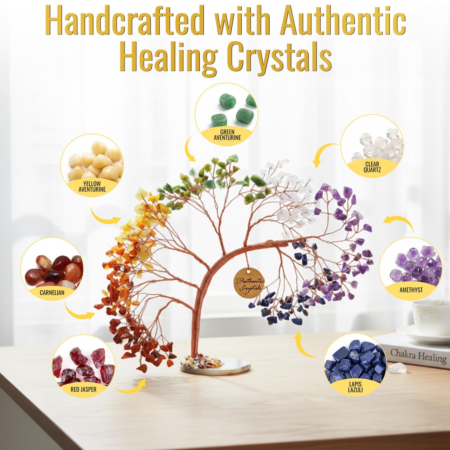 ANAYA AGATE 7 Chakra Crystal Tree of Life – Handmade Healing Crystals and Stones, 300+ Gemstone Bonsai Tree, Feng Shui Money Tree for Positive Energy, Good Luck, Birthday Gifts for Women, Mom, Sister