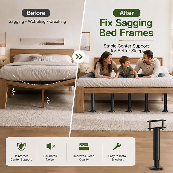4Pcs Bed Frame Support Leg, Adjustable Height 5.8"-9", Extra Sturdy Steel Bed