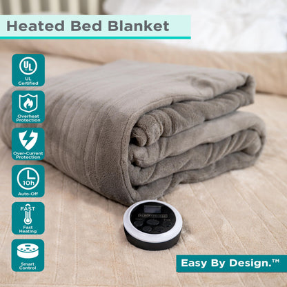 BLACK+DECKER Heated Blanket Electric Throw, Fleece Electric Blanket, Heating Blanket with 4 Heating Levels, 3H Timer, Auto Shutoff, Fast Heating (50x60 inches, Maroon)