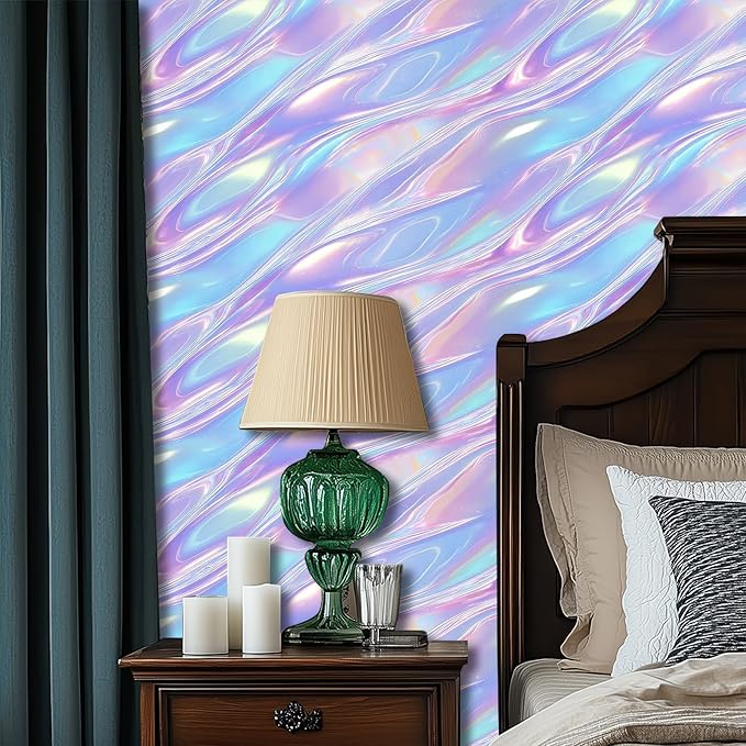 HOMETITUTE Pastel Iridescent Flow Wave Wallpaper Peel and Stick Contact Paper