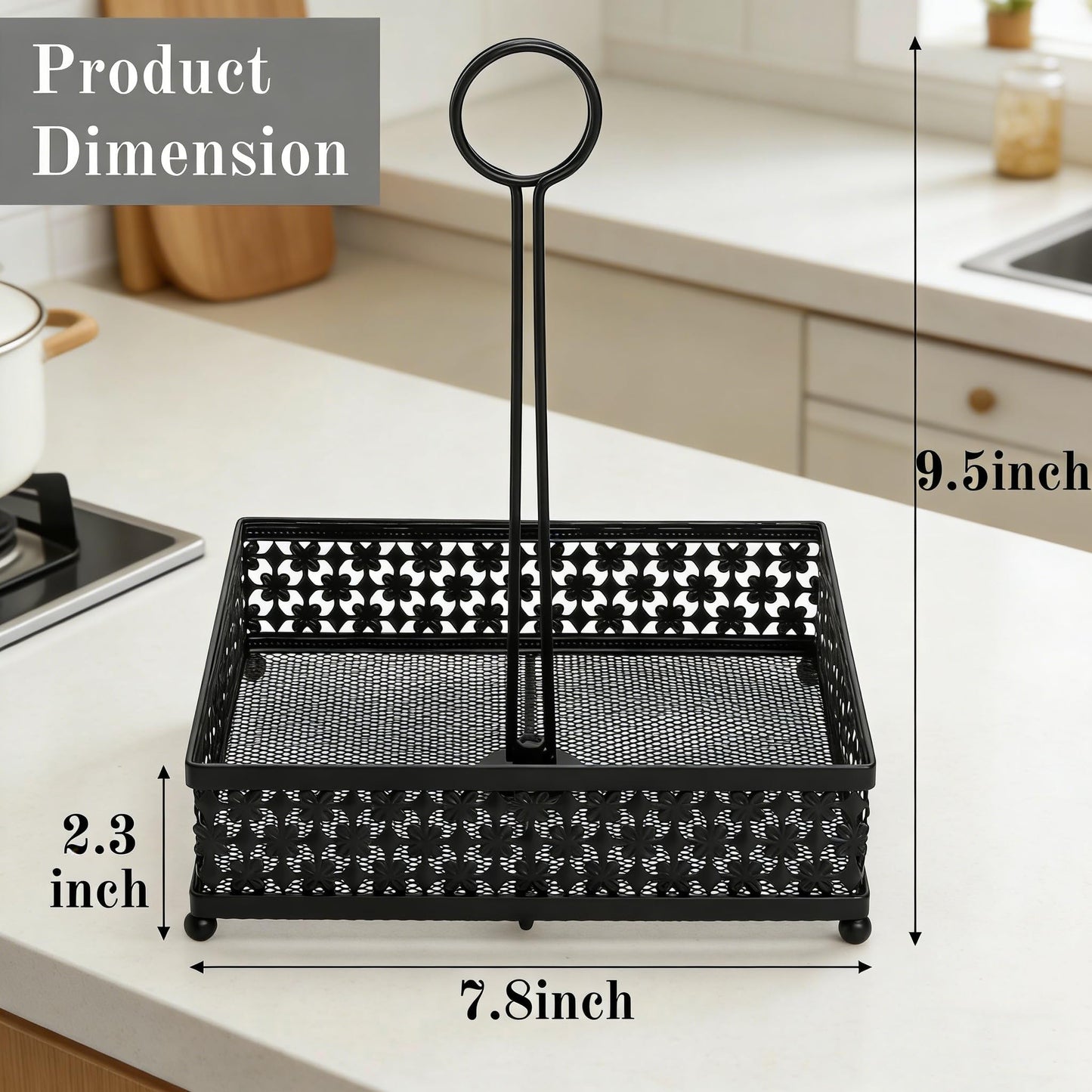 ZAVOOS 2 Pack Condiment Caddy, Metal Square Table Caddies Collection Spice Organizer with Number Card Holder for Kitchen Cabinet, Floral Decor Seasoning Sauce Holder for Outdoor Grill, Picnic, Party