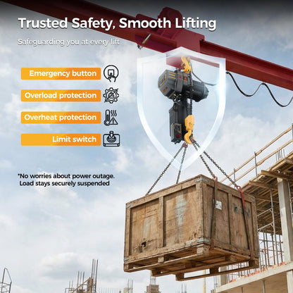 CAMMOO Electric Chain Hoist, 2200 lbs Load, 20 ft Lifting Height, Extended 492 ft Wireless & 20 ft Wired Remote Control, Brushless Copper Motor, DT Carburized Chain, IP65 for Warehouse, Construction