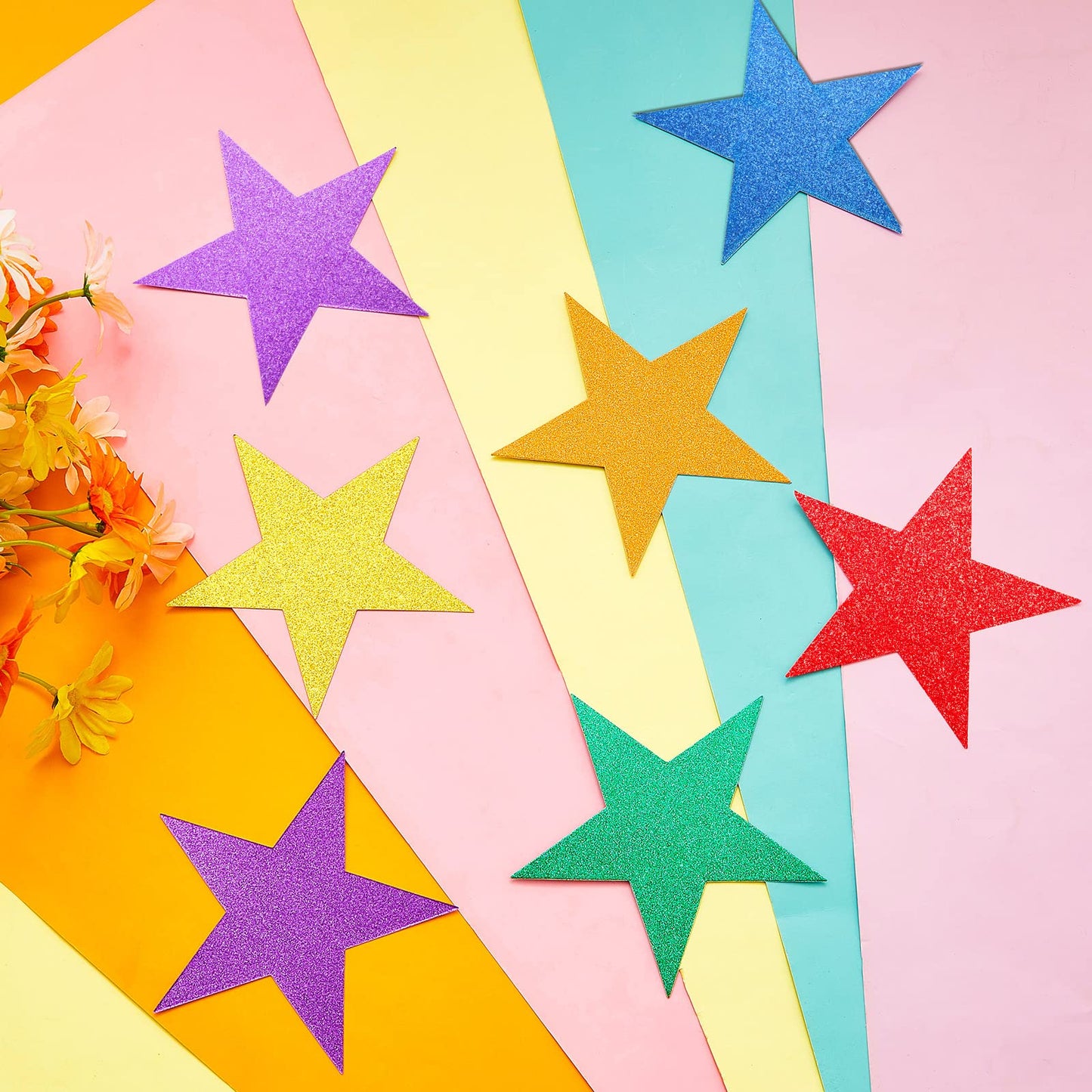 Gejoy 80 Pieces Rainbow Glitter Stars Cutouts Stars Decoration Double Printed Paper Star for Movie Night Bulletin Board Decoration Classroom Wall Party Decor Graduation Party Decorations 6 Inches