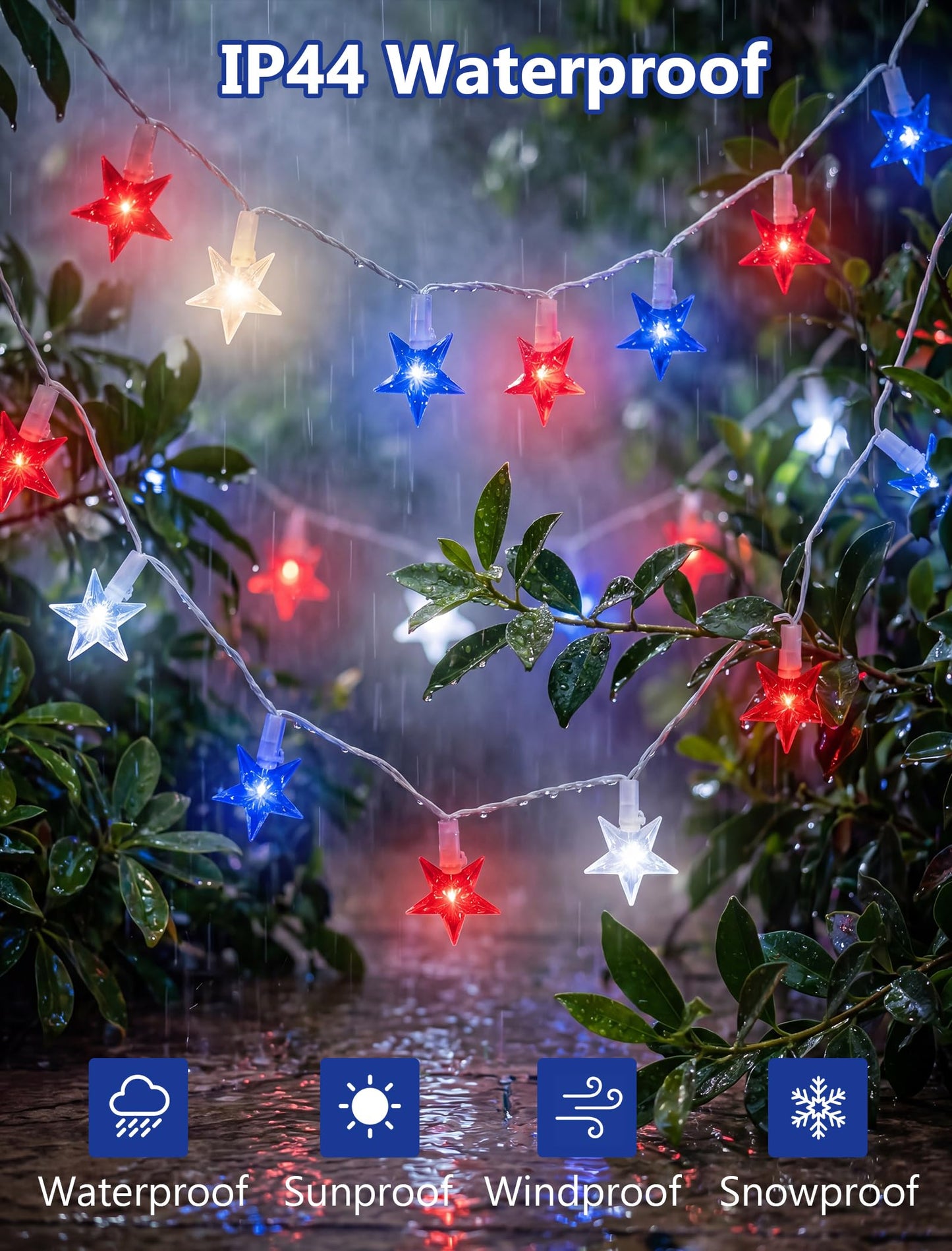 13.6Ft Red White and Blue Star String Lights, 35 LED Patriotic Lights for Flag Day 4th of July Decorations, Waterproof Plug in Fairy Lights for Indoor Outdoor Fence Backyard Patio Independence Day