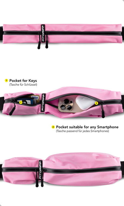 Fitgriff® Running Belt for Men & Women - Secure Jogging Pouch for Phone, Keys & Essentials - For All Cell Phones (Pink, 24.5" - 35.5" Waist Size)