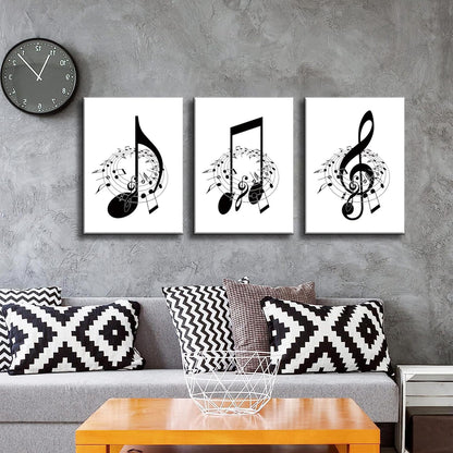 3Pcs Framed Music Notes Wall Art Black and White Music Art Pictures Prints Music Canvas Decor Musical Notes wall decor Stylish Music Room Classroom Posters(12x16in x3 Pcs Framed)