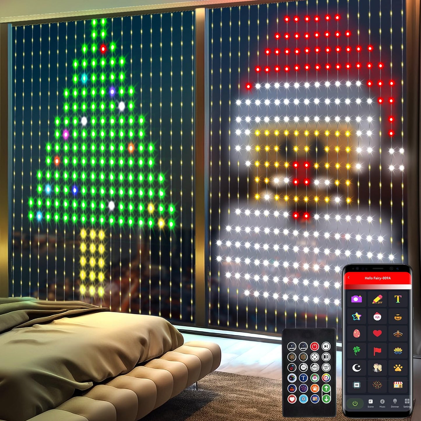 LumBelle Smart Curtain Lights 6.6x6.6Ft, 400 LED Curtain Light APP Remote Control Music Sync Dynamic DIY Lights for Memorial Day 4th of July Independence Day Backdrop Decoration