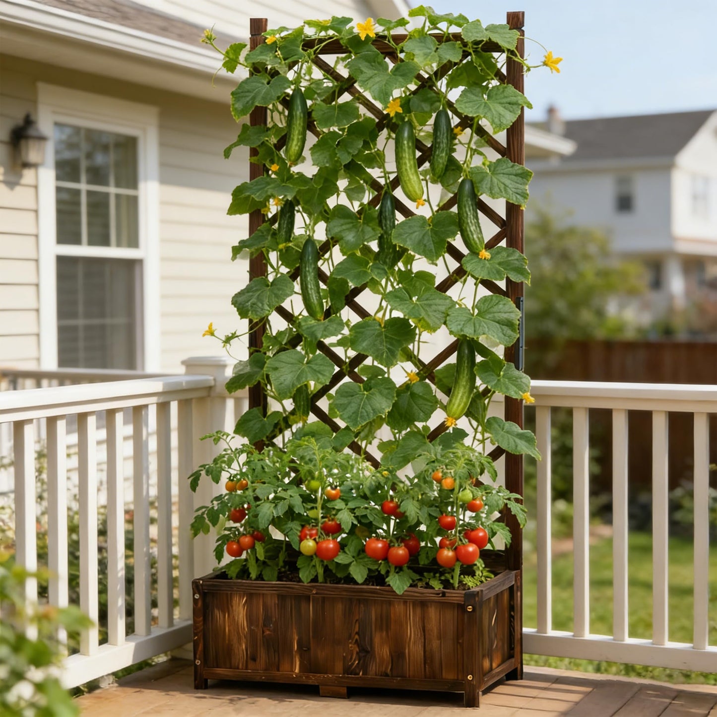 Anraja Raised Garden Bed with Trellis Wooden Planter Box Outdoor Wood Compact Privacy Screen for Climbing Plant Planting Flower Patio Tomato Vegetable Herb Balcony Porch 29.5" L x 17.0" W x 67.0" H