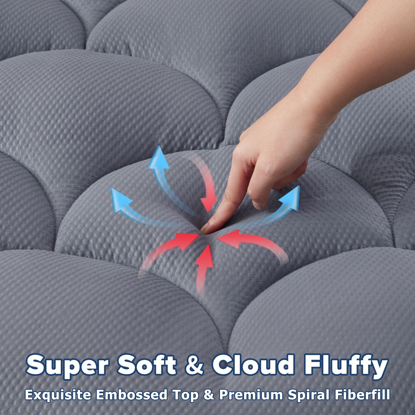 ELVEN HOME Queen Mattress Pad for Back & Hip Pain Relief, Pillow Top Cooling Bed Topper Quilted Fitted, Hotel Quality Deep Pocket Soft Queen Mattress Protector Cover Washable (60x80 inch, Grey)