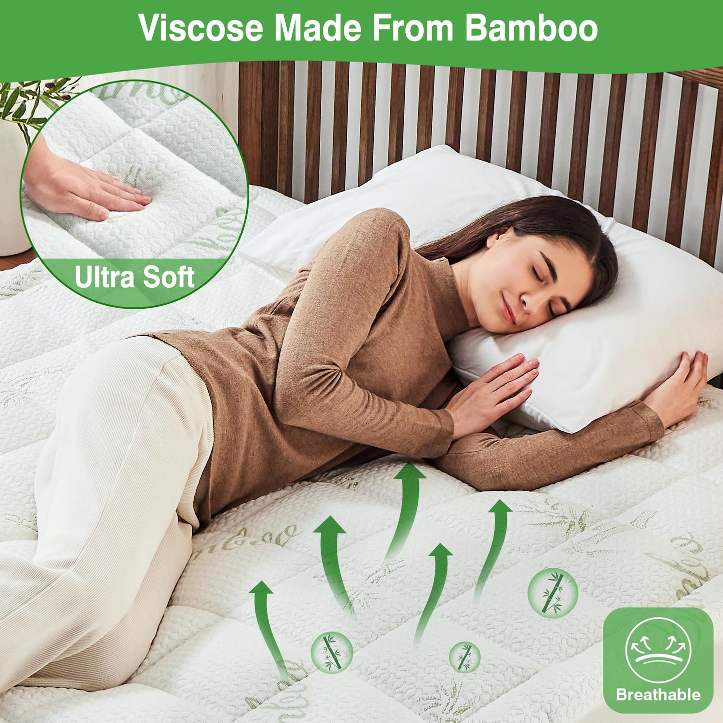 KUTUU King Mattress Pad Cover, Viscose Made from Bamboo Pillow Top Cooling Mattress Topper for King Size Bed, 6-21 inches Deep Pocket, 78x80 inches