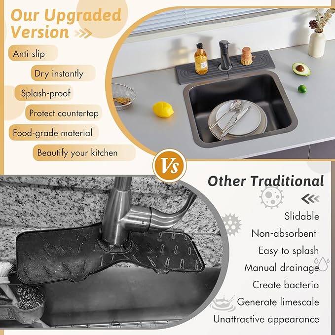 Diatomite Sink Mat around Faucet, Instant Dry Stone Sink Tray Cleaning Tools