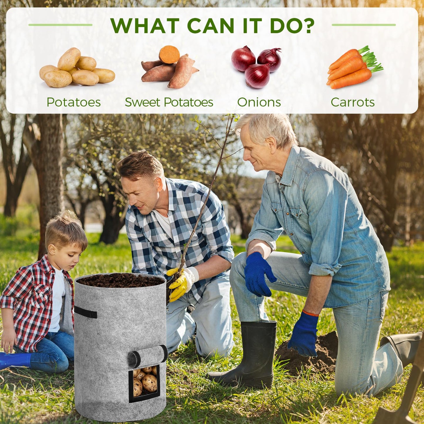 Yoojahow 4 Pack 30 Gallon Potato Grow Bags with Harvest Window, Durable Garden Planter Bags with Handles for Potatoes, Tomatoes, and Vegetables - Indoor & Outdoor Gardening Supplies (Black,Gray)