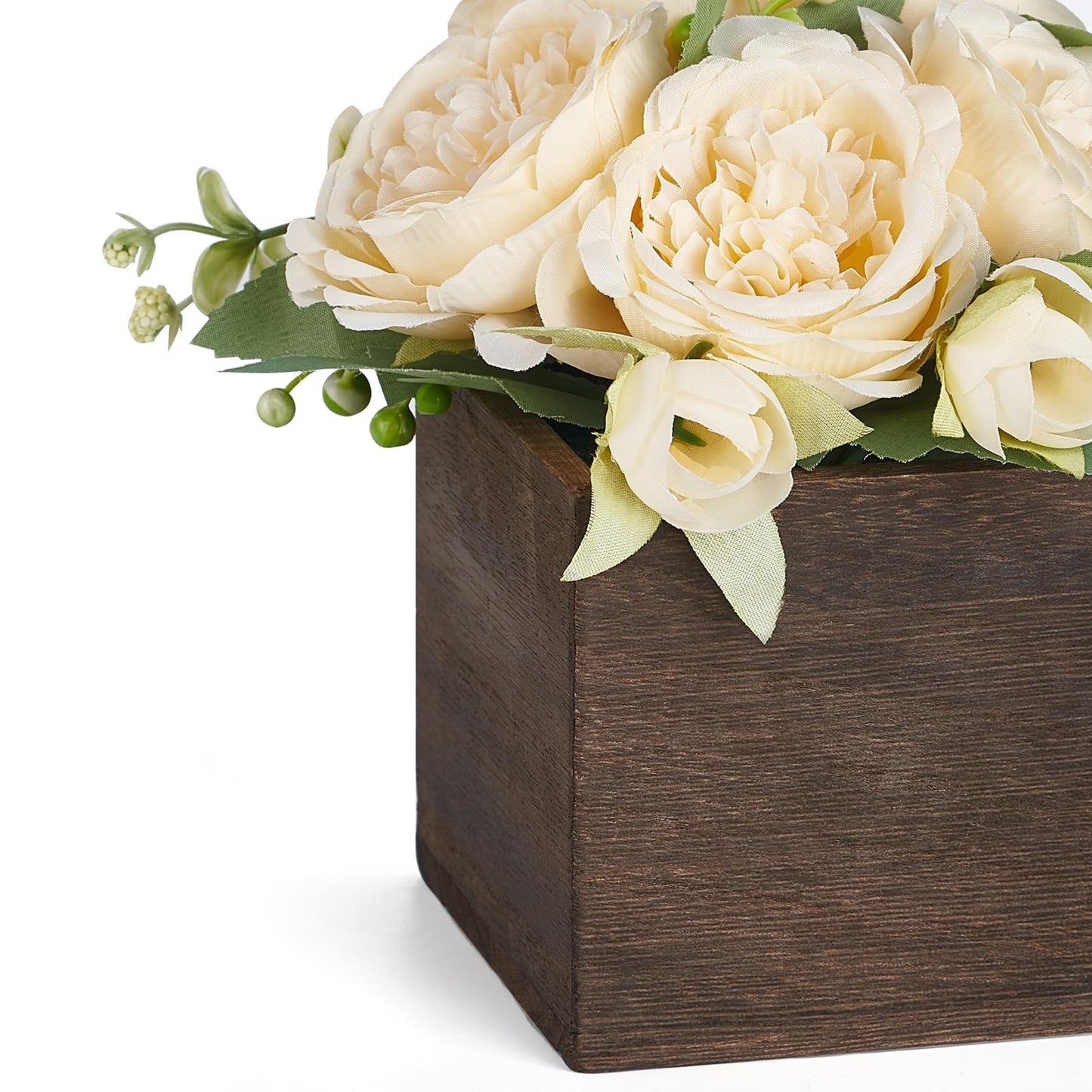 Dahey Small Flower Centerpieces for Tables Set of 3 Artificial Flowers with Wooden Vase Farmhouse Table Decor for Dinning Living Room Kitchen Wedding Party Office Home Decoration