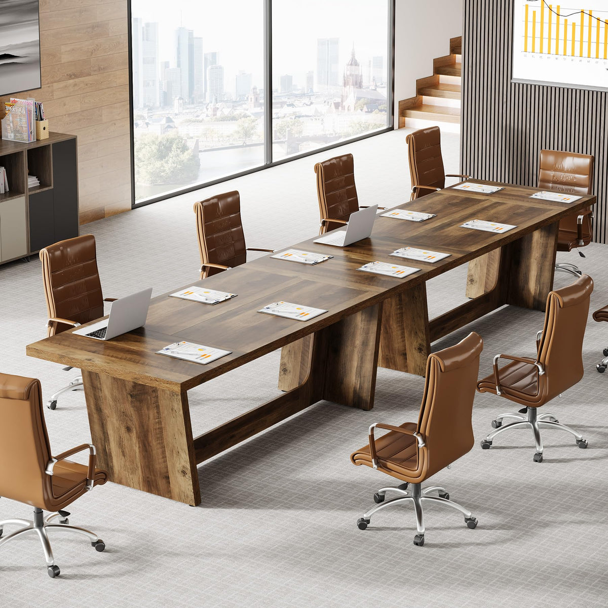 Tribesigns 6 FT Conference Room Table, 71”Large Executive Seminar Desk for 6–8 People, Rectangular Meeting Table for Office, Heavy-Duty Business Boardroom Table with Wooden Pedestal Base, Dark Brown