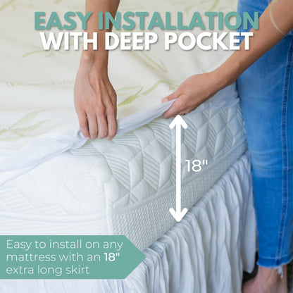 Queen Size 60x80” Premium Bamboo Waterproof Mattress Protector, 100% Viscose from Bamboo, Hypoallergenic, Cooling Mattress Pad Cover, Soft & Breathable Fitted Sheet Style up to 18" Deep - Rest Line