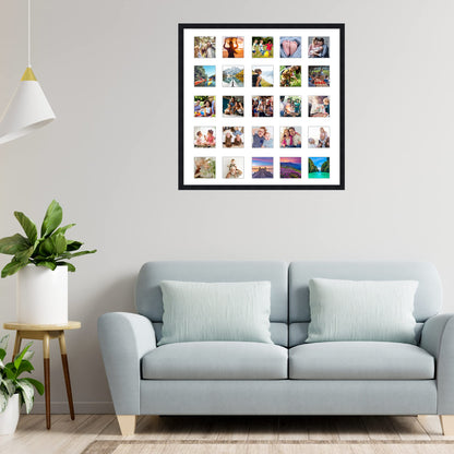 CountryArtHouse Black Collage Frame With Mat - 22x22 Solid Wood Frame For (25) 4" x 4" Photos - Black Matted Instagram 4x4 Collage Photo Frame with Mat with Multi Opening Picture Matte