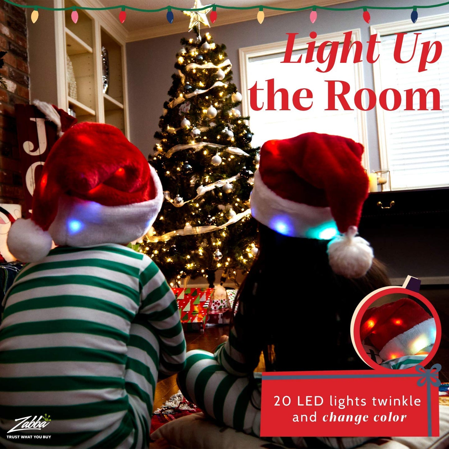 Winks Novelty Funny Light Up Santa Hat with Blinking Color-Changing LED Lights - Soft Plush Faux Fur Hat for Adults and Kids (1 Hat)