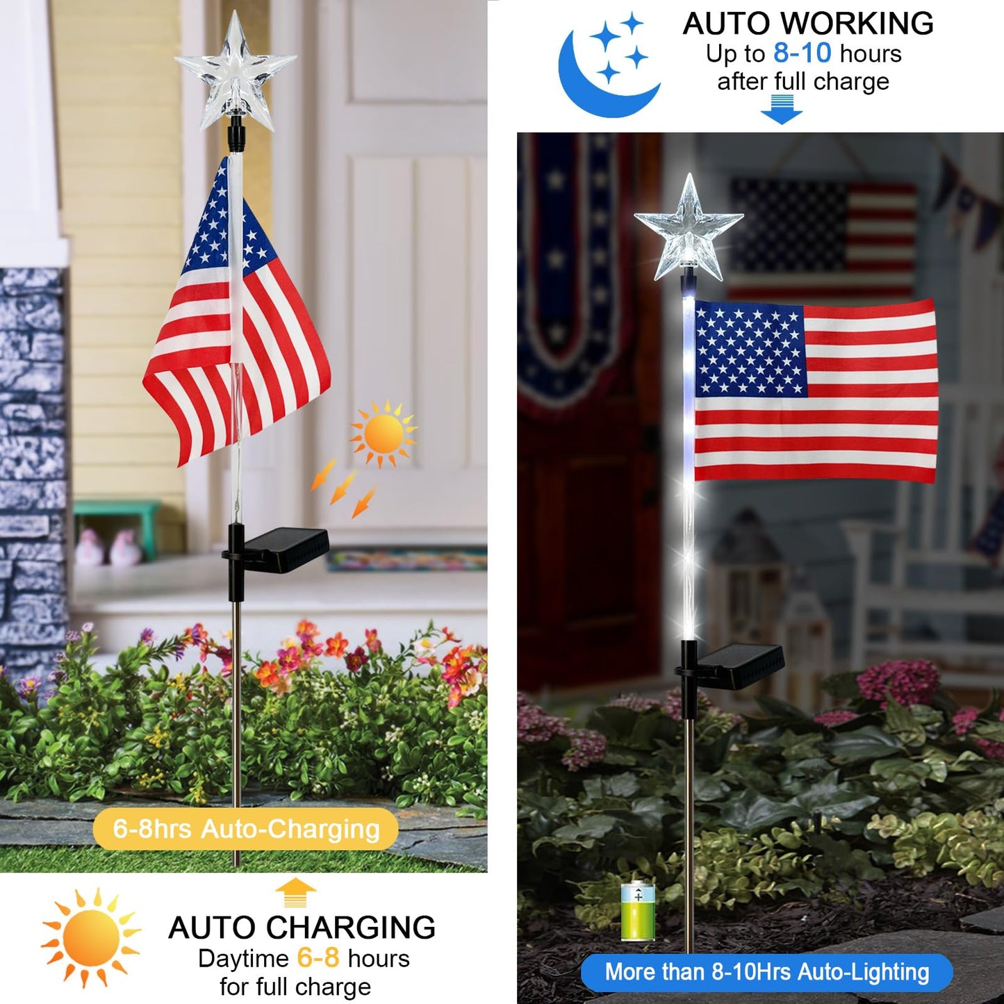 4th of July Decorations Outdoor,3 Pack American Flag for Outside Garden Stakes,Patriotic Solar Lights Outdoor Pathway,Yard,Lawn,National Day