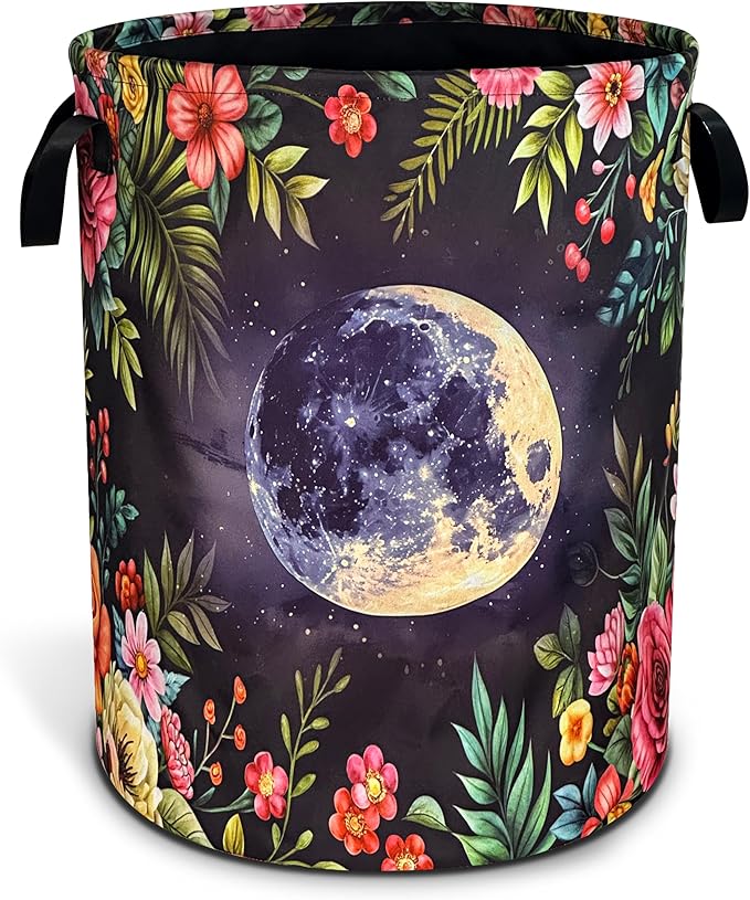 Moon Flowers Laundry Basket Beautiful Night Oxford Cloth Laundry Hamper