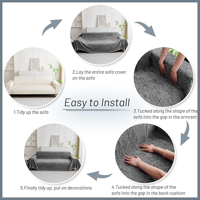 MYSKY HOME Couch Covers for Sofa, Dog Couch Cover Protector, Dark Grey Lines