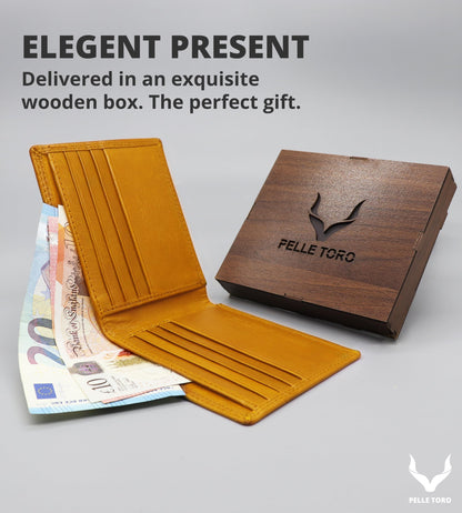 PELLE TORO Minimalist Slim Mens Wallet, Handmade Real Leather Card Wallet with RFID Blocking, 10 Card Holder Slots & Note Section, Tan