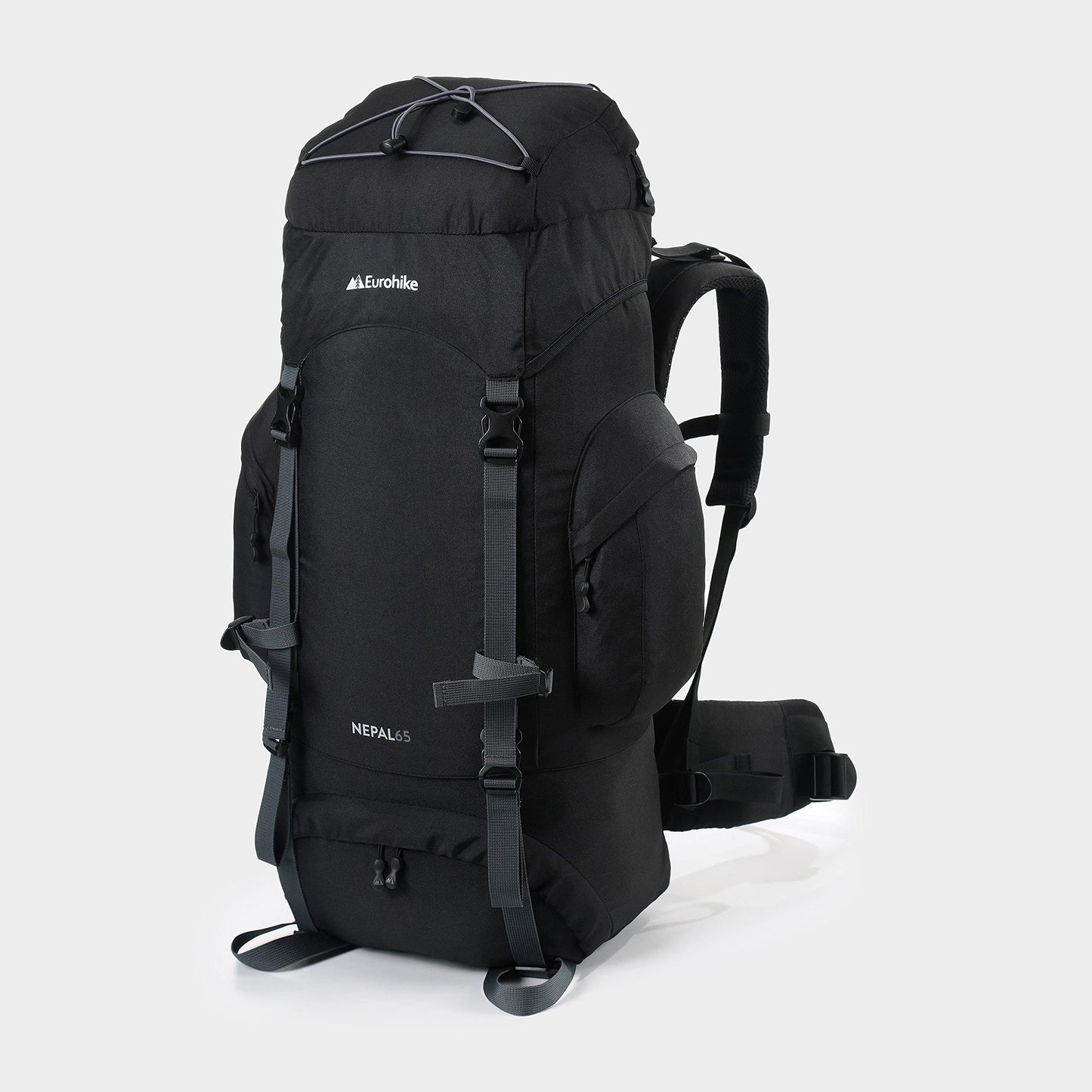 Eurohike Nepal 65 Litre Rucksack with Ventilated Back Panel & Padded Harness, 65L Backpack, Bag for Men & Women, Adjustable, Lightweight, Camping, Hiking, Trekking, Travelling, Outdoors, Black