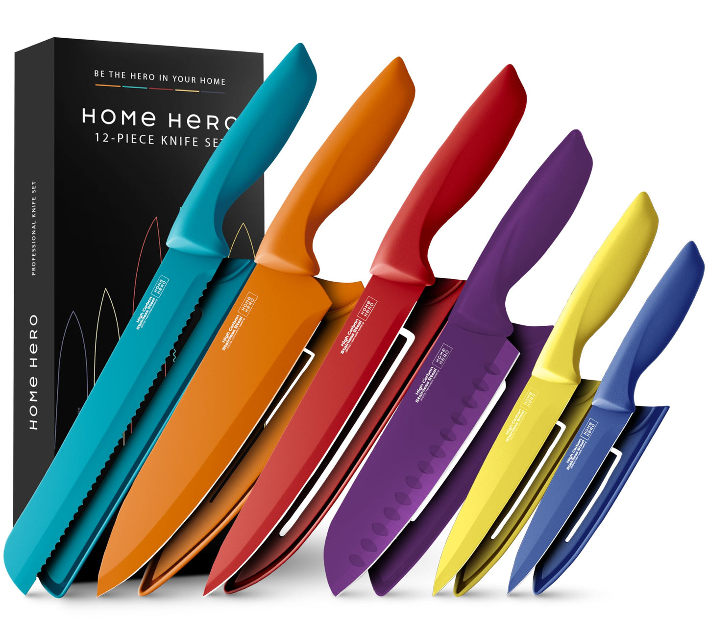 Home Hero Kitchen Knife Set with Sharpener - High Carbon Stainless Steel Knife Block Set with Ergonomic Handles (20 Pcs - Acrylic Black)