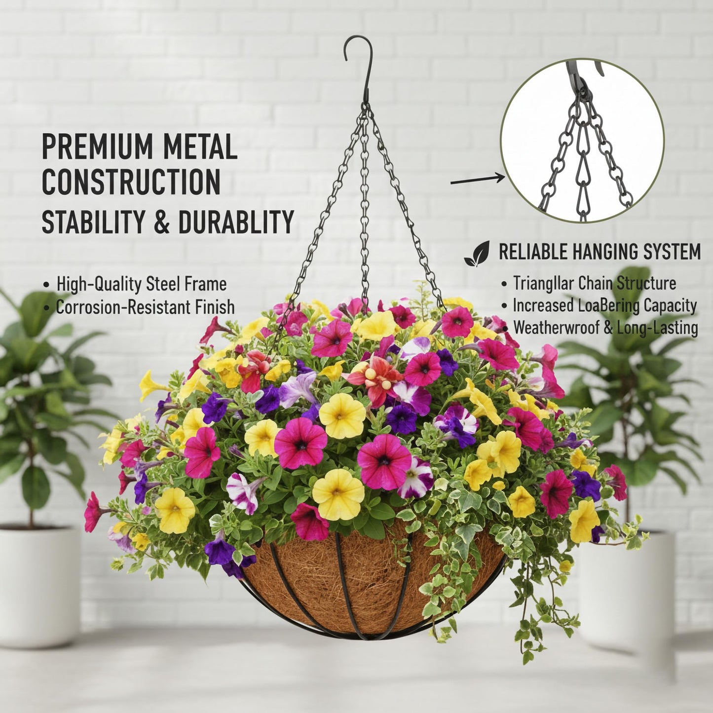 GYATSOCYG 2 Pack 12 Inch Brown Outdoor Metal Hanging Planter Basket Hanging Planters Flower Pot Round Modern Flower Holder Pot Garden Accessory（Watermelon Style）
