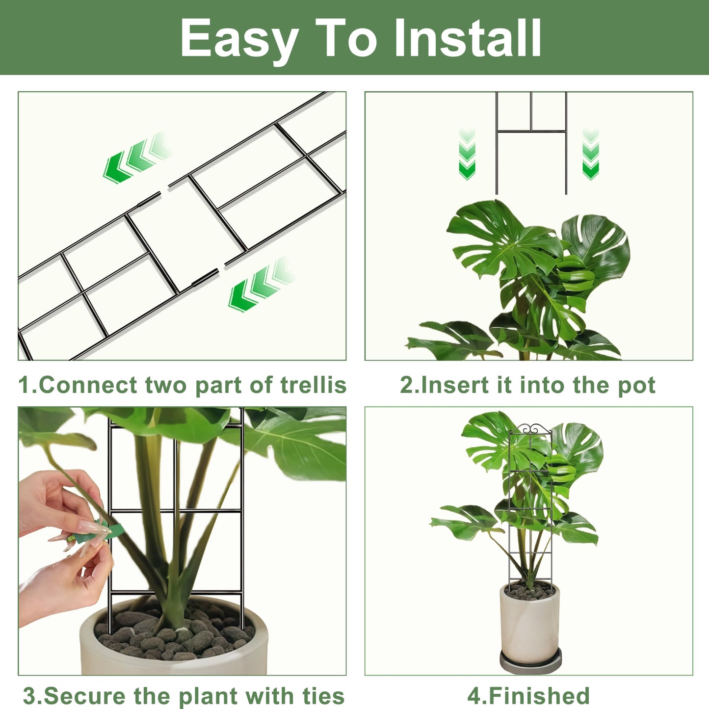 Xeeol 31.8'' Stackable Plant Trellis Indoor, Metal Trellis for Climbing Plants Indoor, House Plant Support with Soft Ties for Monstera Hoya Pothos, 2P