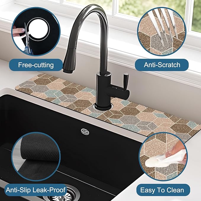 Geometry Blocks Sink Faucet Absorbing Mat Glitter Geometry Super Absorbent Fast