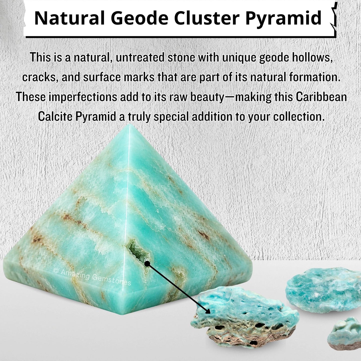 Amazing Gemstone Caribbean Calcite Pyramid Crystal Healing Stones - 1.5" Great Pyramid Figurine of Natural Stone Pyramid for Meditation, Reiki, Chakra Balancing and Crystal Pyramids Grid