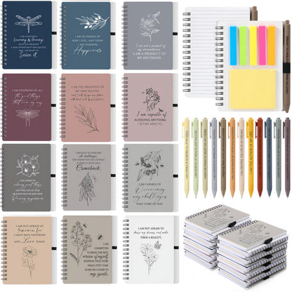 Kosiz 24 Pcs/12 Set Positive Affirmation Gifts for Women Bulk Gratitude Spiral Notebook Journals with Pens Self Care Mental Health Gifts Employee Coworker Teacher Nurse Volunteer Mothers Day (Simple)