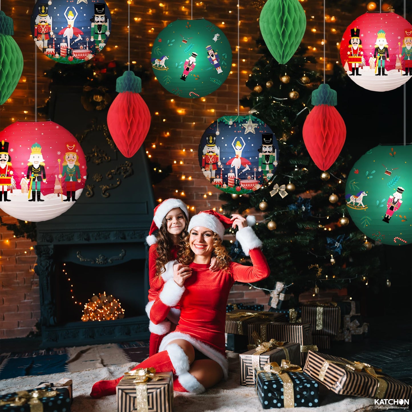 KatchOn, Hanging Christmas Decorations Indoor – 10 PCS | Festive Christmas Paper Lanterns & Honeycomb Ornaments | Nutcracker christmas Decor | Holiday Hanging Decor | Nut Cracker Ornaments