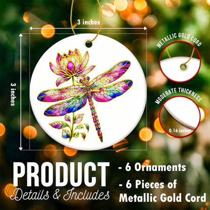 YOXUTEP 6-Pack Ceramic Dragonfly Ornaments, Christmas Tree Decor for Home, Exchange, Xmas Presents & Festive Decoration