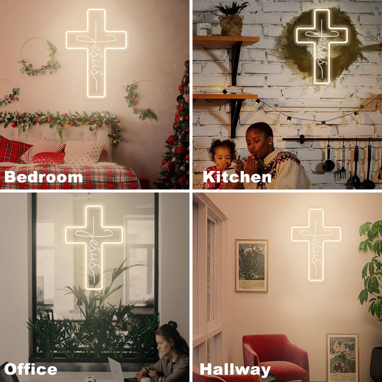 Cross Neon Signs Jesus Neon Signs LED Wall Decor for Bedroom Living Room Weddings, Dimmable Light Sign for Home Decor, Religious Events, Christmas Easter Celebrations Gifts (Jesus Cross)