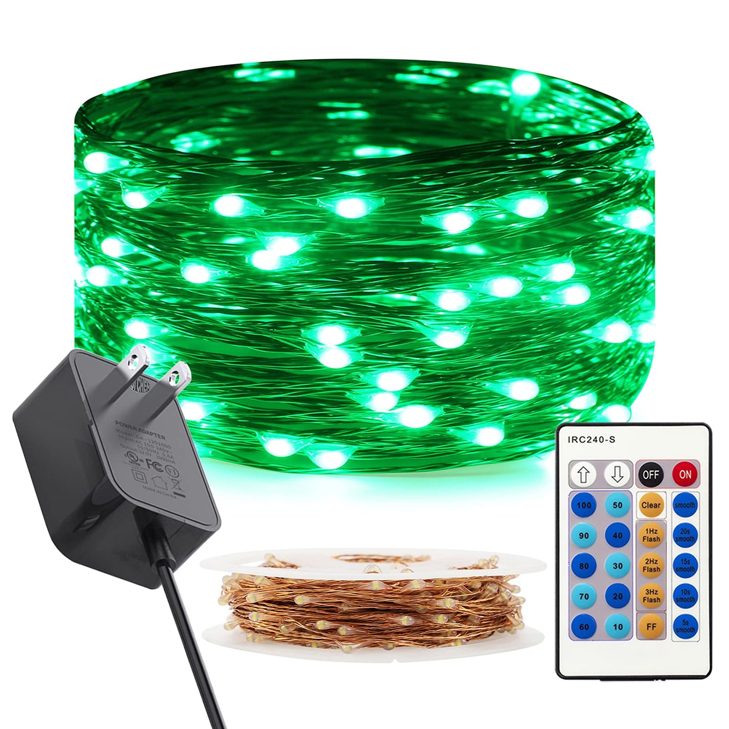 RUICHEN Dimmable Copper Wire 33 Ft 100 LED Fairy String Lights Plug in with Remote, Green